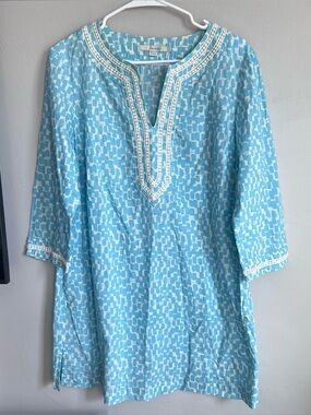 Boden Tunic Caftan Blue White Top 12‎ Cotton